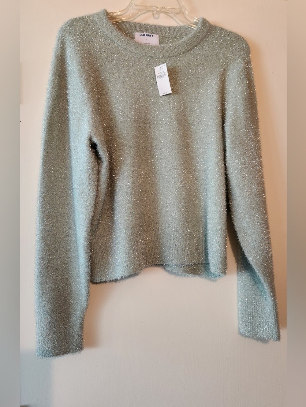 Old Navy Pale Green Shimmer Crew Neck Sweater Ladies' Size Large NWT $24